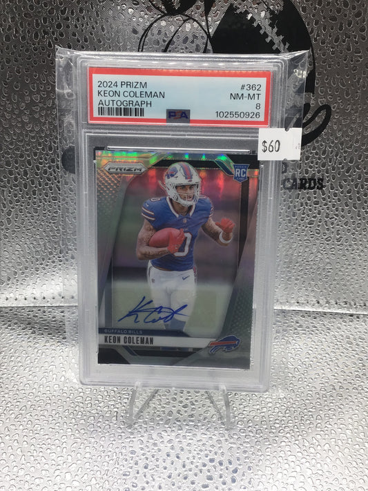 2024 Panini Prizm Silver Keon Coleman ROOKIE AUTO #362 PSA 8 NM-MT