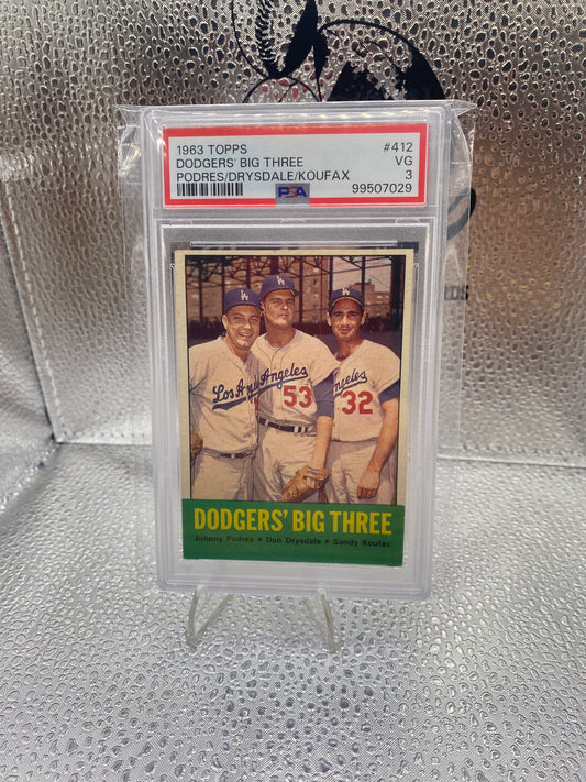 1963 Topps Dodger’s Big Three Podres/Drysdale/Koufax PSA VG 3