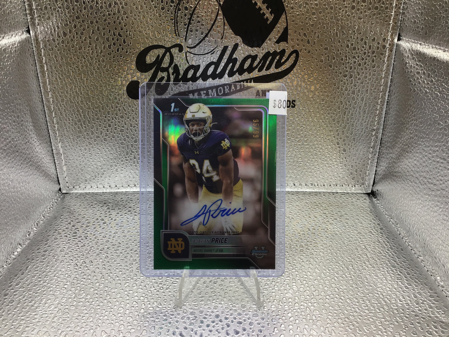 2025 Jadarian Price Bowman Chrome U #BCA-JPR Green Refractor Auto /99 Notre Dame