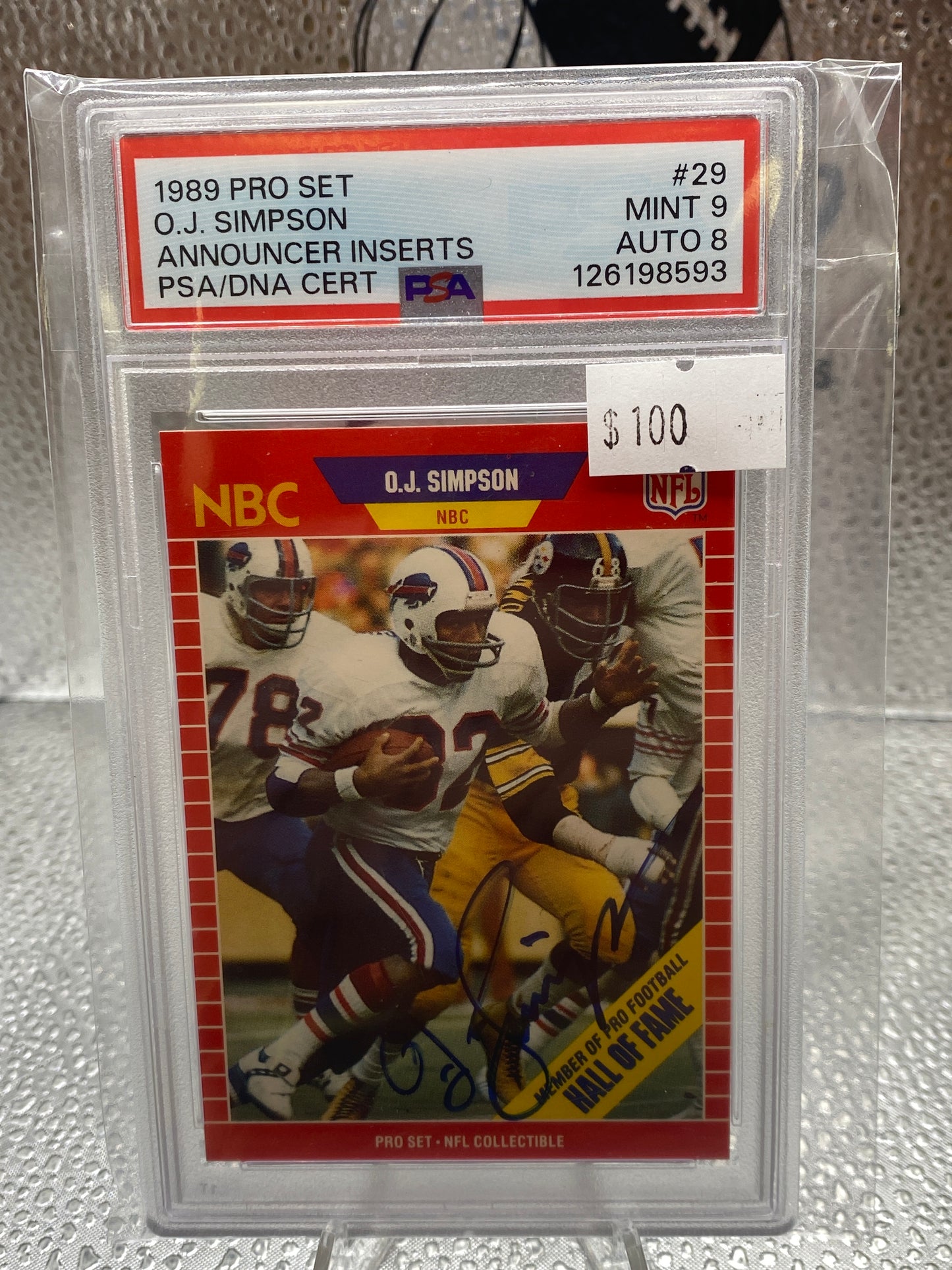 1989 Pro Set O.J. Simpson Announcer inserts mint 9 auto 8