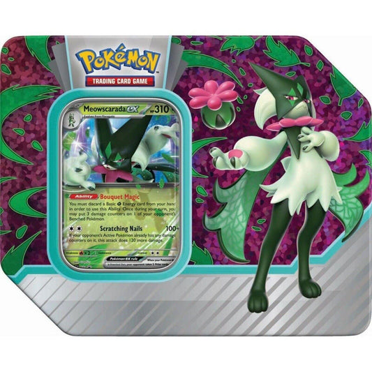 Pokemon TCG Paldea Partners Tin - Meowscarada Ex - 5 Pokemon TCG Booster Packs