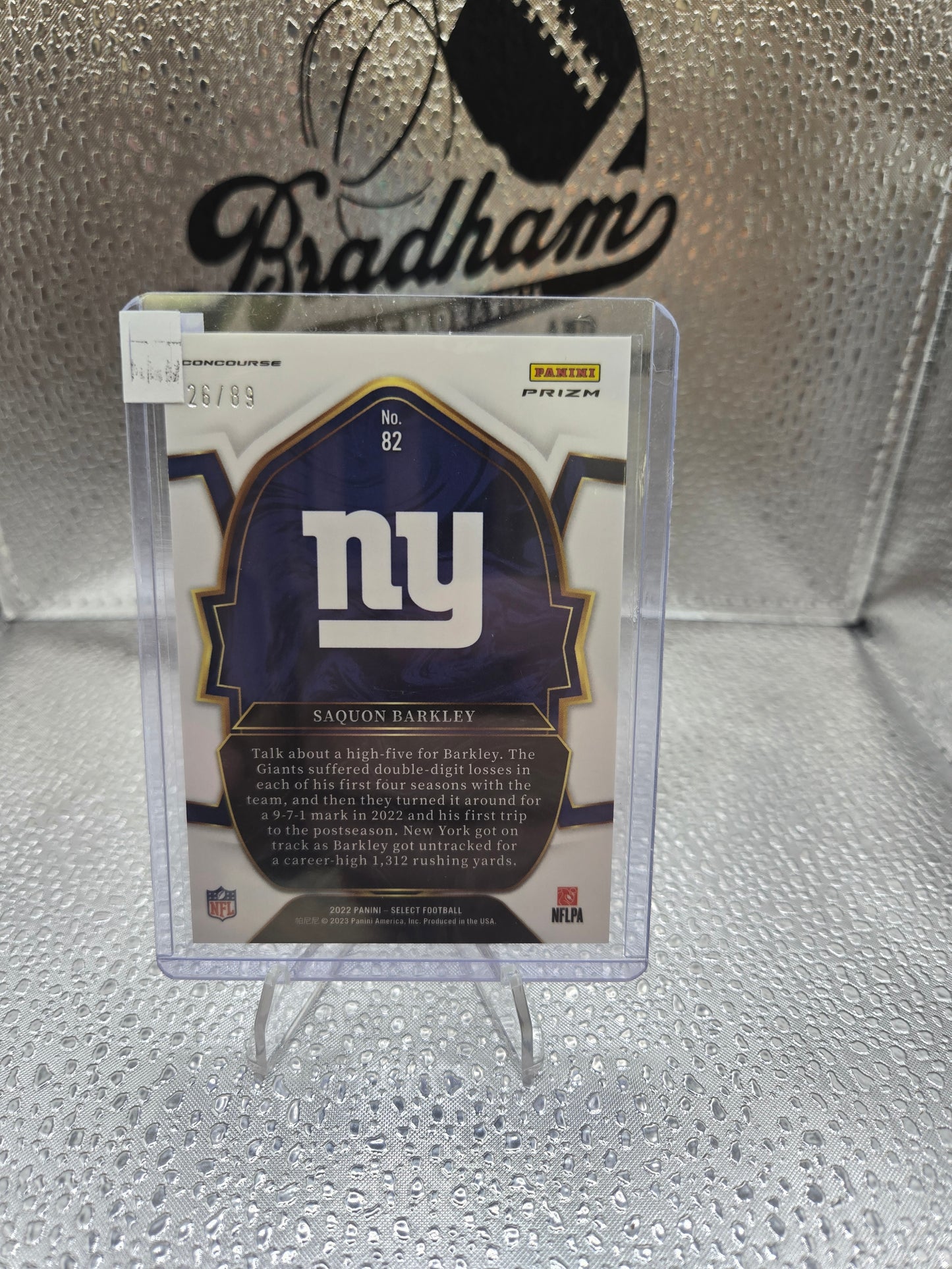 2022 Panini Select Concourse Dragon
Scale Prizm #82 Saquon Barkley 26/89
Giants NUMBER MATCH