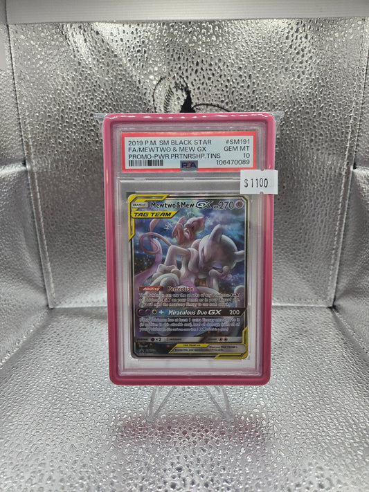 2019 POKEMON SM BLACK STAR PROMO #SM191 FULL ART/MEWTWO & MEW GX PSA 10